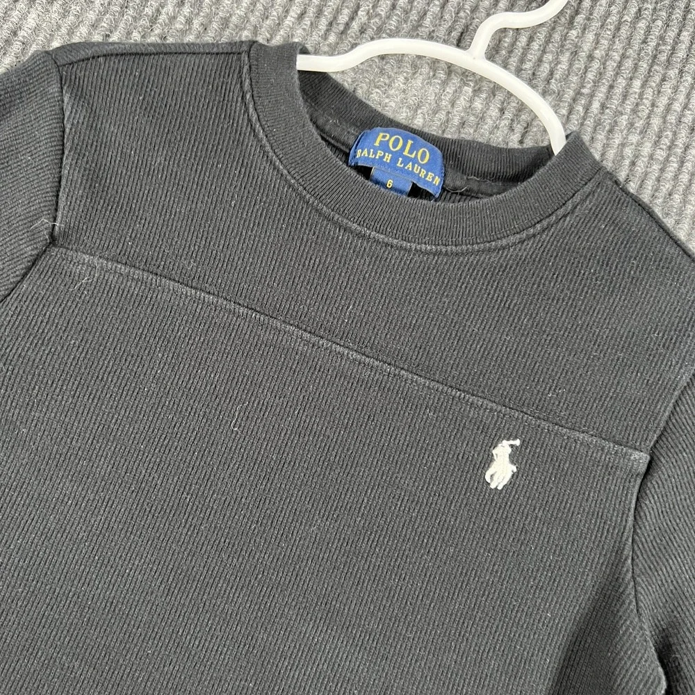 Polo Ralph Lauren Sweater Youth Boys Size 6 Black Crewneck Long Sleeve Cotton‎
